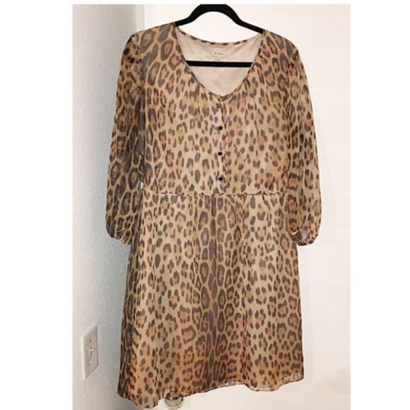 DANIEL CREMIEUX- WOMENS BOHO 3/4 SLEEVE LEOPARD PRINT KNEE LENGHT DRESS SIZE 8 - Picture 4 of 7